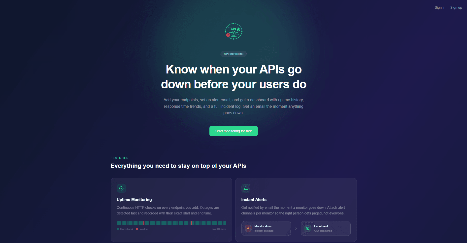 WatchYourAPI Landing Page